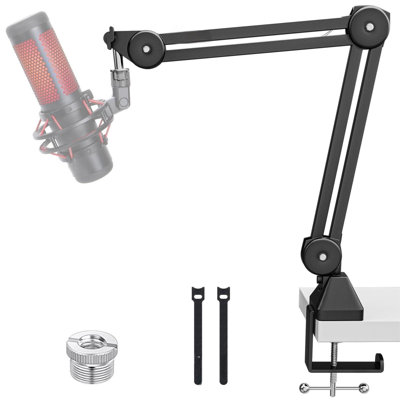 Microphone Boom Arm: Heavy Duty Adjustable Metal Suspension Mic Stand With Upgraded Desk Clamp And 3/8" To 5/8" Screw Adapter For Podcasting Recording Streaming Gaming
