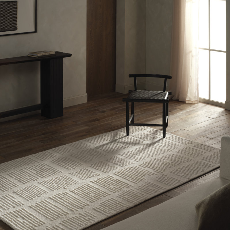 Tapis blanc en laine touffeté à la main Finnigan, Rectangle de 5 pi x 8 pi
