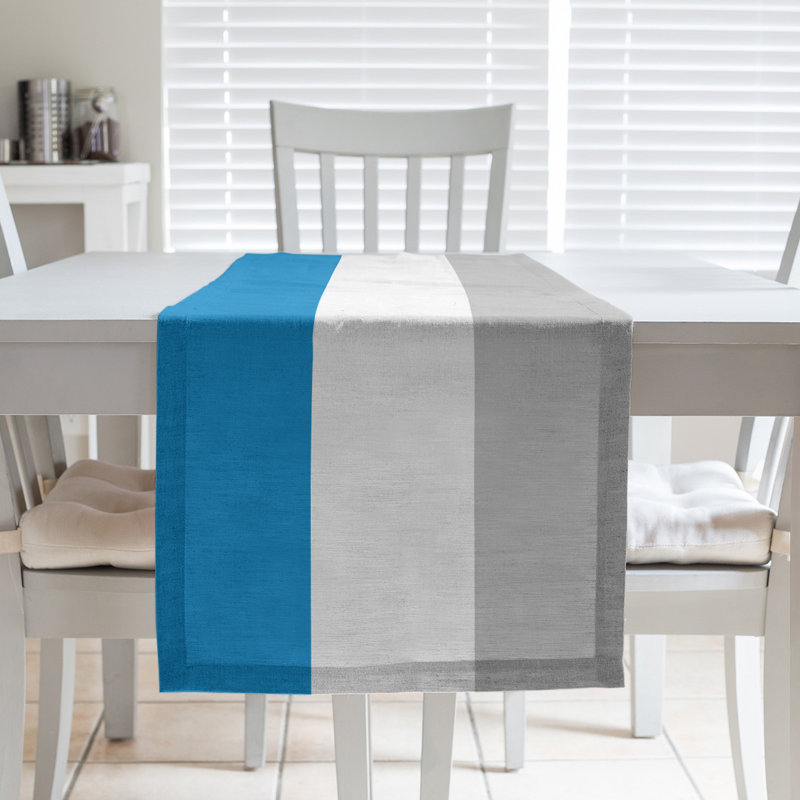 Chemin de table à rayures de football Carolina, L 90 po x l 16 po, Bleu espagnol / gris, Mélange de coton