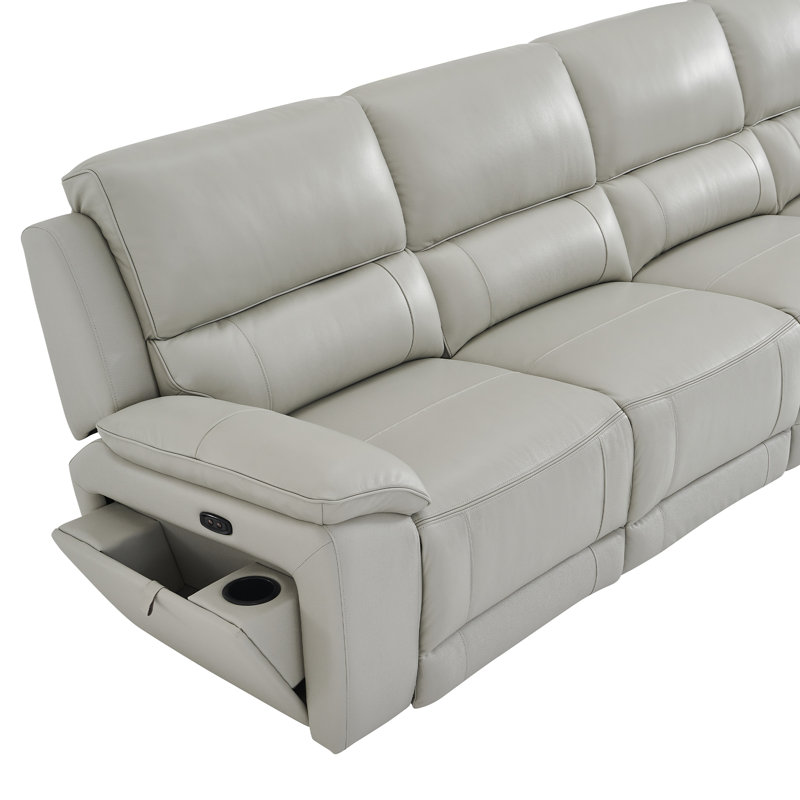 Canapé modulaire inclinable électrique, revêtement en cuir fleur, Smoke, 4