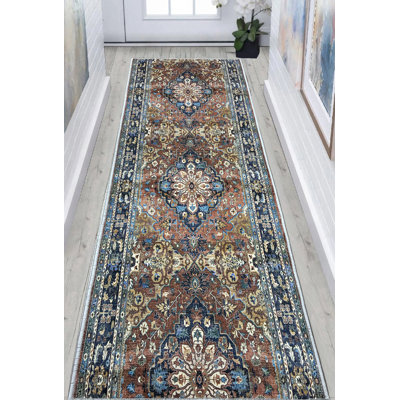 Custom Size Anti Slip Antibacterial Low Profile Chenille Machine Printed Medallion Design Rug by Feet