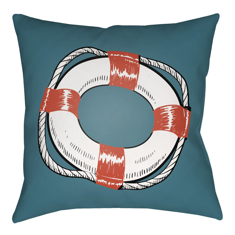 Litchfield Life Saver Outdoor Reversible Throw Pillow, 18" H x 18" W, Poppy Red/Navy Blue
