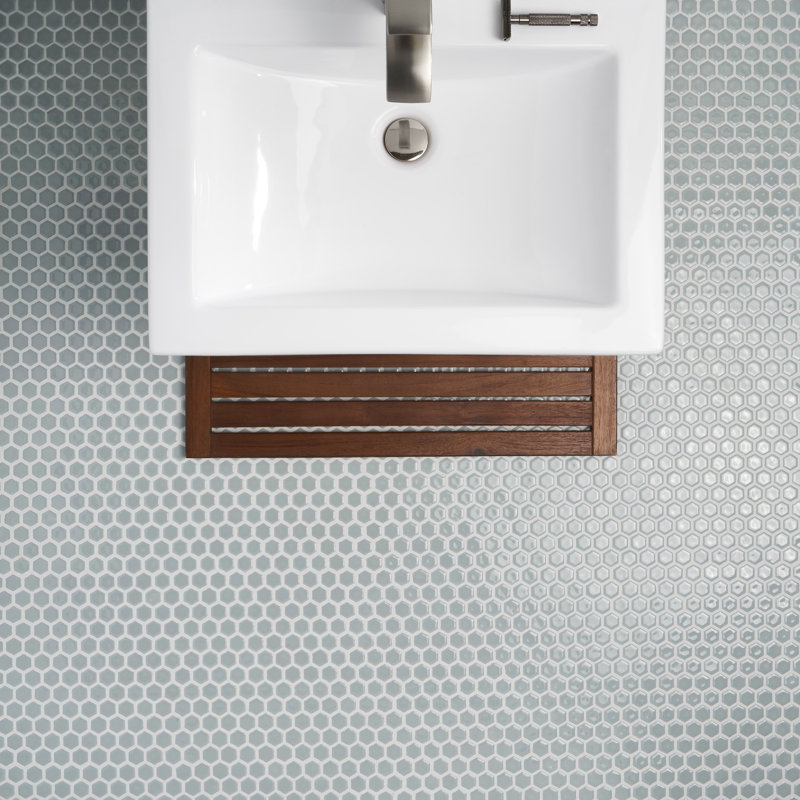 Bliss Edged Hexagon 1" Honeycomb Mosaic Floor & Wall Tile, Mist Gray