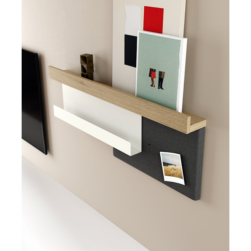 Laim Floating Shelf with Hooks, White/Cairo Oak