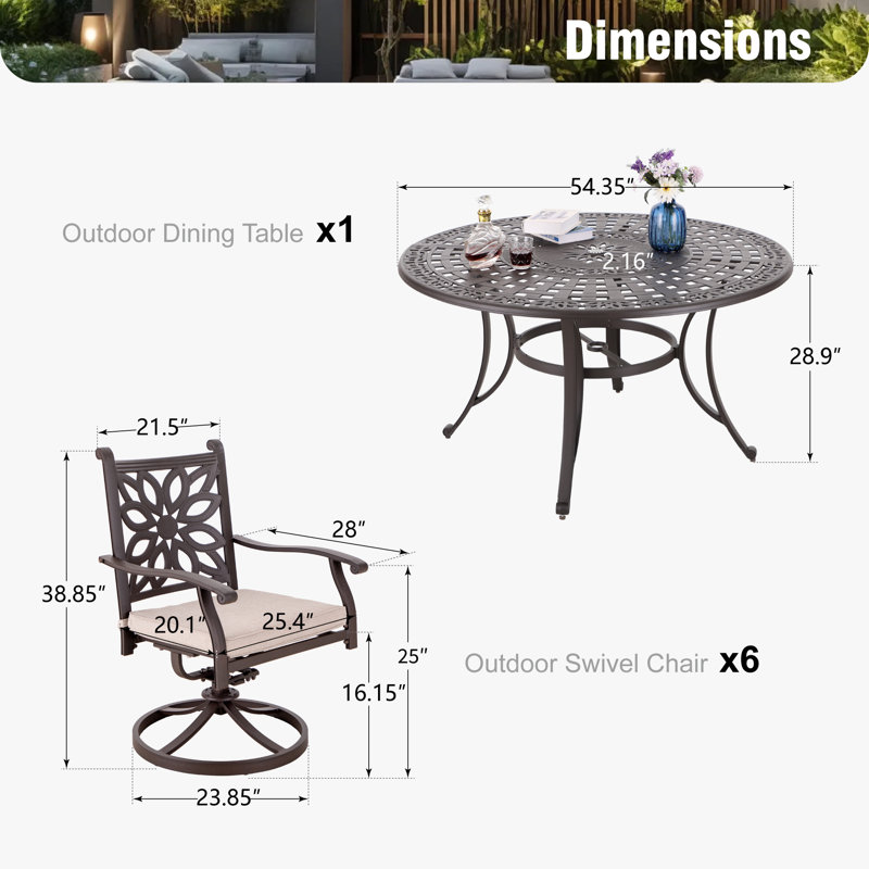 Asfand 6 - Person Patio Dining Set with Round Table , Cushions Included