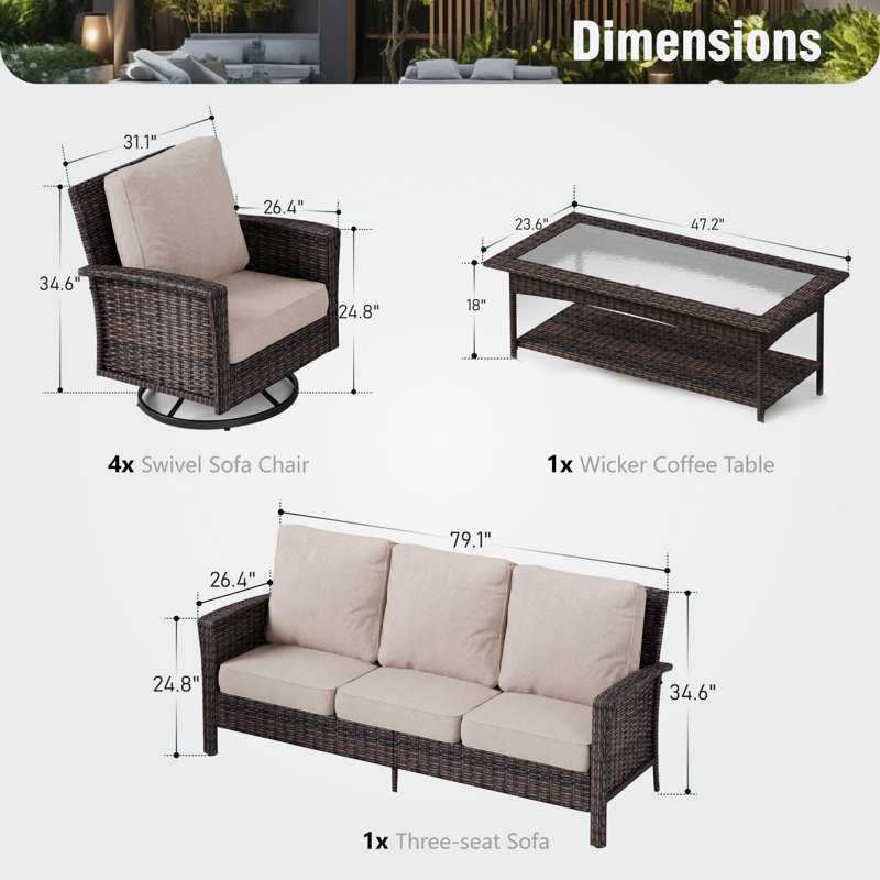 Ensemble de conversation avec canapé 6 pièces Nadilee, Beige