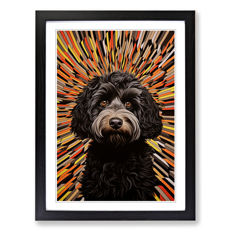 Labradoodle Op No.3 - Single Picture Frame Print on Wood, 34cm H x 25cm W x 2cm D, Black