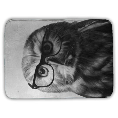 Northern saw-whet owl with glasses Bath Mat with Non-Slip Backing - Quick Dry Memory Foam Bathroom Rug - Absorbent - Modern Plush Spa-Style - Machine Washable