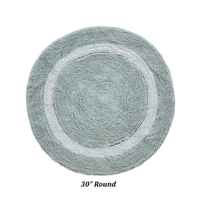 Tapis pour salle de bain réversible 100% coton Widman, Rond 30 po, Bleu / blanc