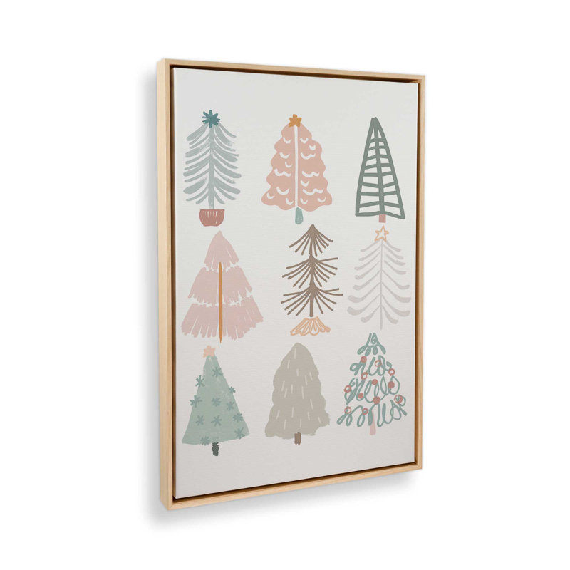 «Playful Christmas Trees II», reproduction sur toile, Cadre flottant brun, H 48,75 po x l 32,75 po