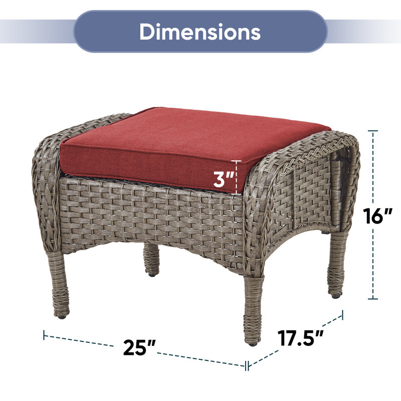 Repose-pieds d'extérieur en osier avec coussin Gaetanino, Rouge, Gris