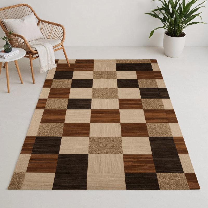 Tapis d'intérieur et d'extérieur à carreaux brun, Rectangle 9 pi x 12 pi