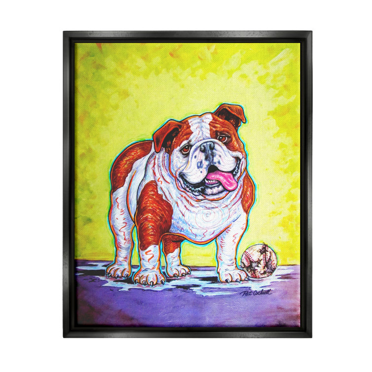 Stupell Industries Bulldog With Baseball Framed On Wood by Pat Cockrell  Print | Wayfair