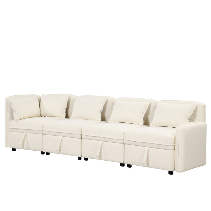 Maquan 6 - Piece Chaise Sectional, Cream Chenille