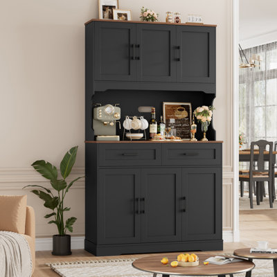 74" H Tall Wood Kitchen Pantry With Microwave Shelf And Drawers