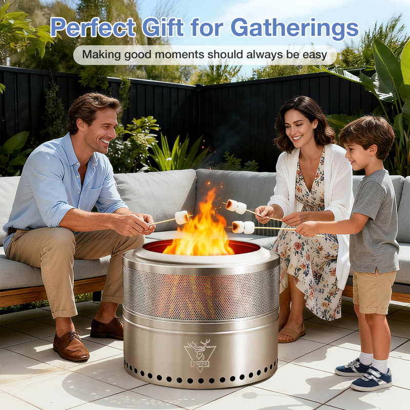Outdoor Fire Pit, 17.7'' Stainless Steel Folding Smokeless Fire Pit with Removable Ash Pan Wood Burning Outdoor Fireplace