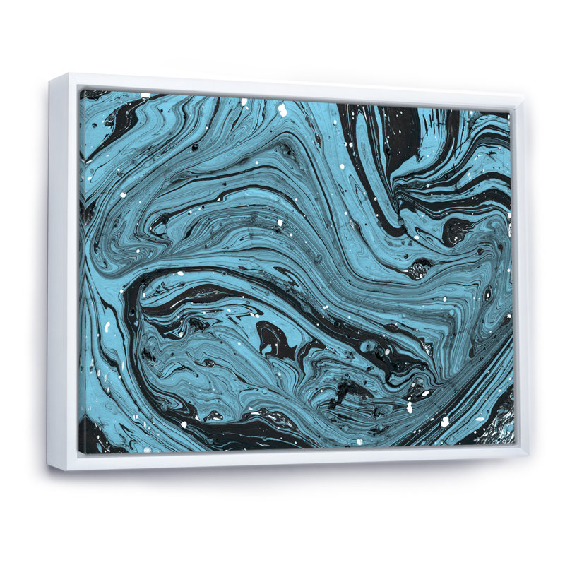 Marbre bleu - peinture sur toile, H 24 po x l 36 po x P 1 po, Cadre flottant blanc