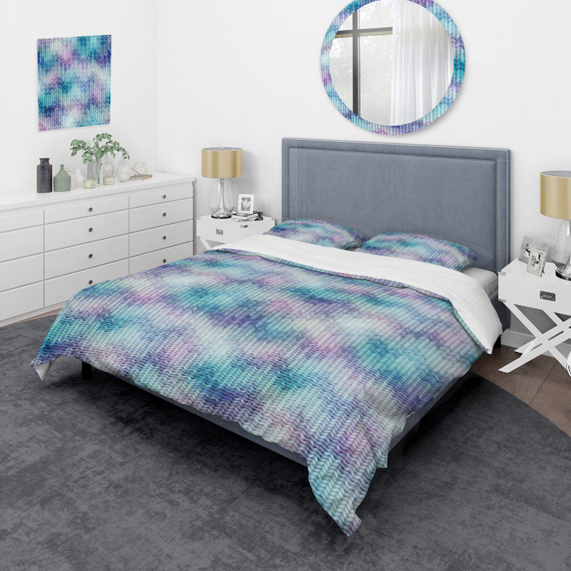 Blue knitted Chevrons - Abstract Duvet Cover Set - Microfiber Polyester