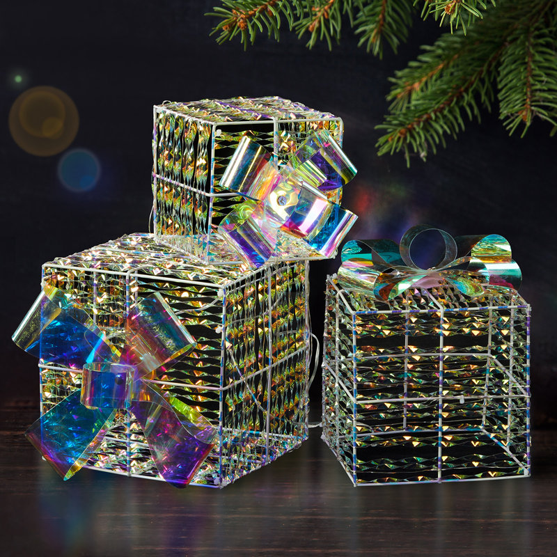 3 pièces de décoration de Noël pour boîtes-cadeaux irisées