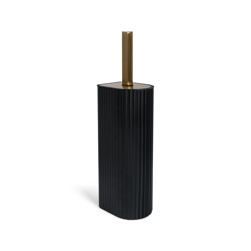Brosse de toilette en métal et arche Acento avec doublure amovible et base lestée, mat et noir, Noir mat côtelé / or