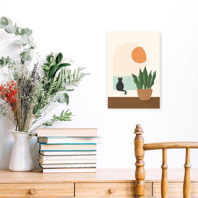 Minimaliste, vue sur l'océan, abstrait, minimaliste, plante moderne, chat, nature, océan, art mural, 18" H x 12" W