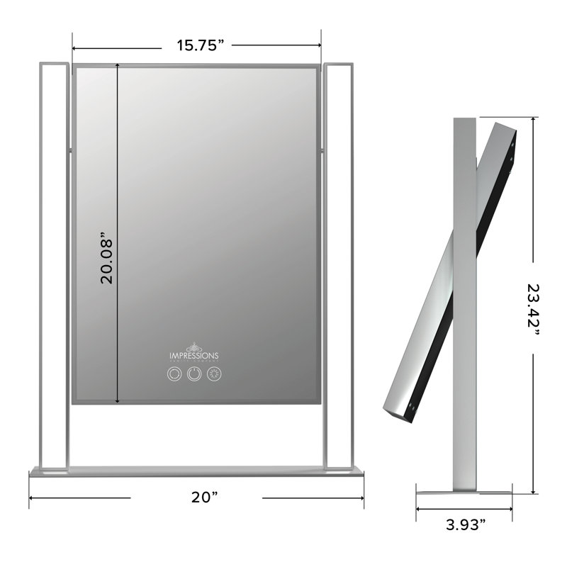 Miroir de maquillage à trois tons avec cadre géométrique Ellston, Argent