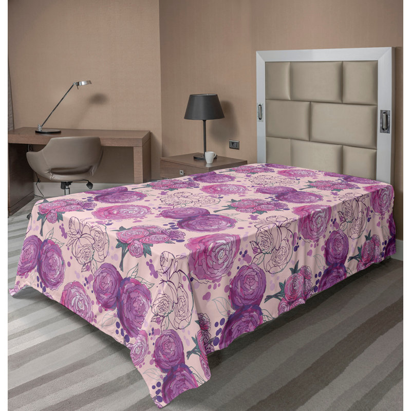 Drap plat Ambesonne Peony, Drap plat pour lit simple