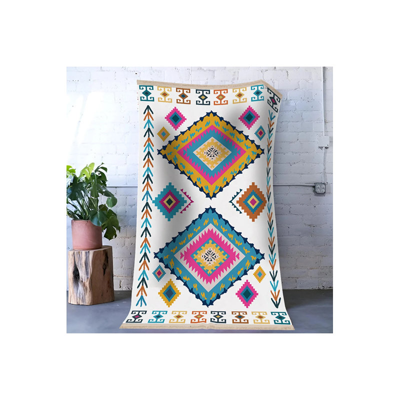 Tapis décoratif multicolore à motif rétro traditionnel, Rectangle 3 pi 11,24 po x 5 pi 10,87 po