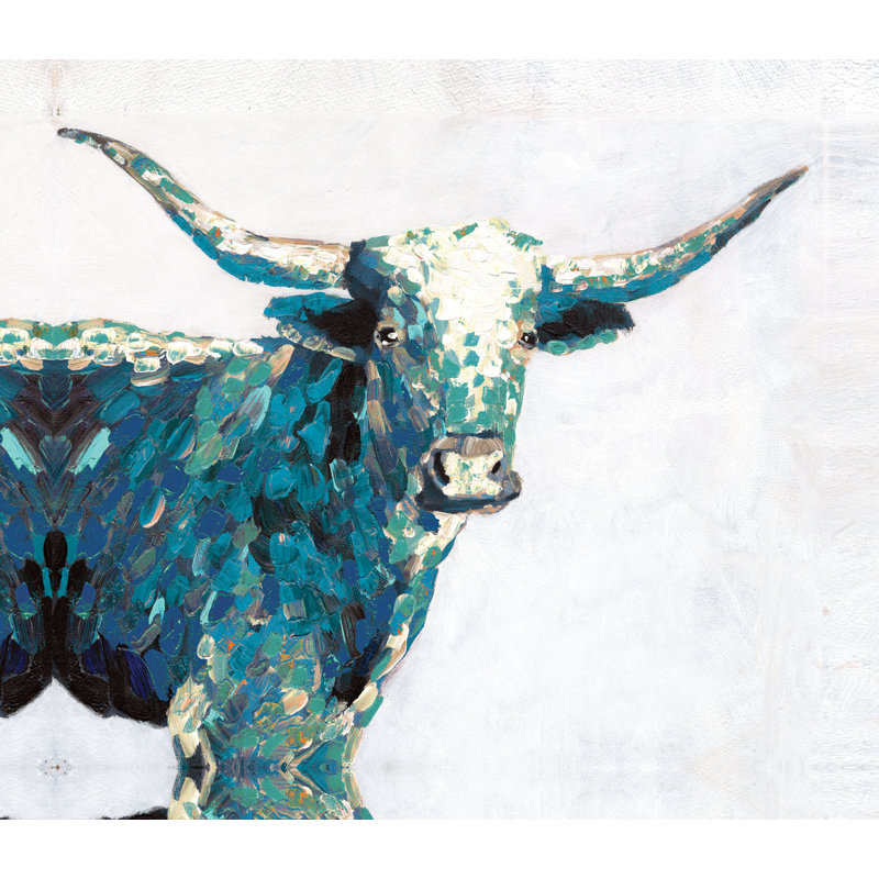 Blue Longhorn - Painting Print, 30cm H x 46cm W, Black Floater Framed