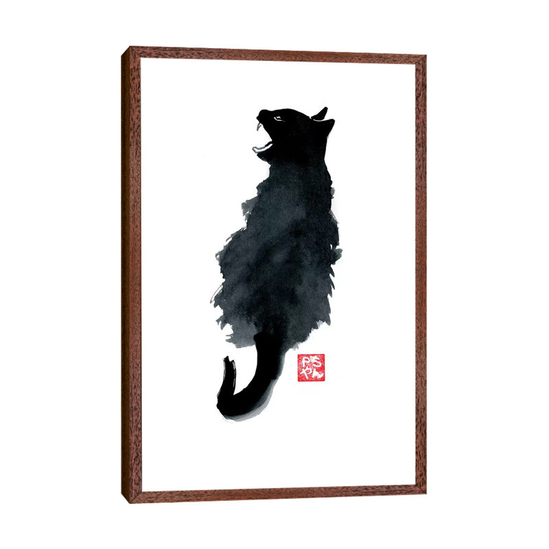 Crying Cat by Péchane - Print on Canvas, 66.04 cm H x 45.72 cm W, Classic Brown Wood Framed
