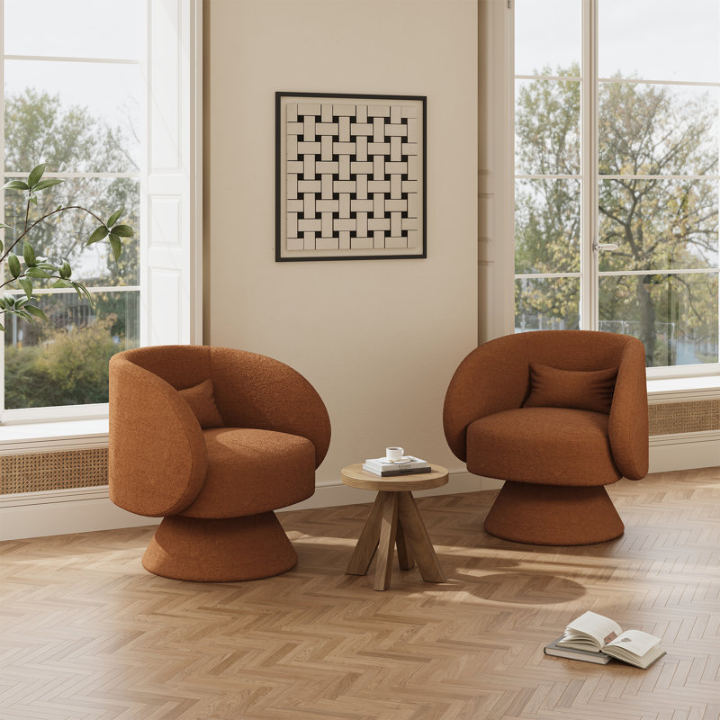 Fauteuil demi-tonneau pivotant rembourré (ensemble de 2), Caramel Teddy