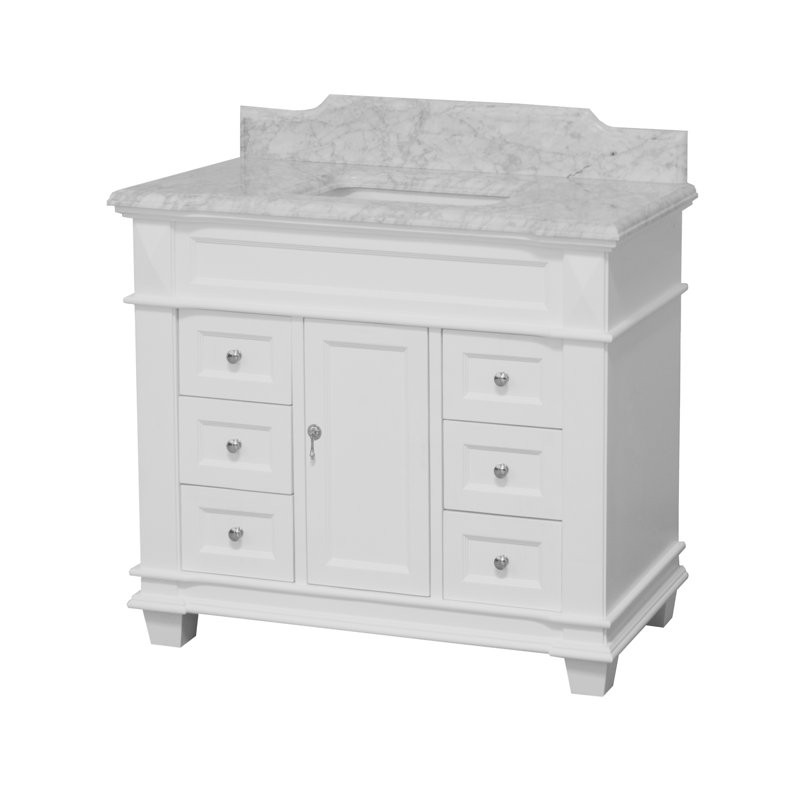 Ensemble de meuble-lavabo simple 42 po Ensa, Blanc, Marbre de Carrare