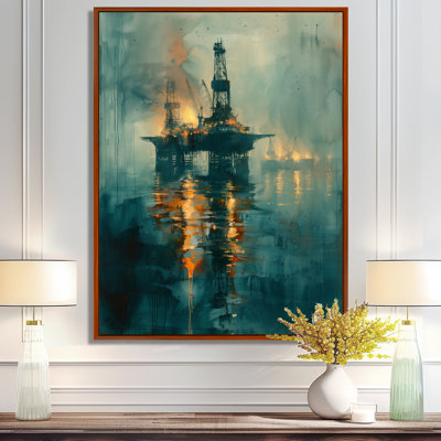 Blue Yellow Summer Oil Rig In Gulf Of Mexico - Oil Rigs / Fields Wall Decor