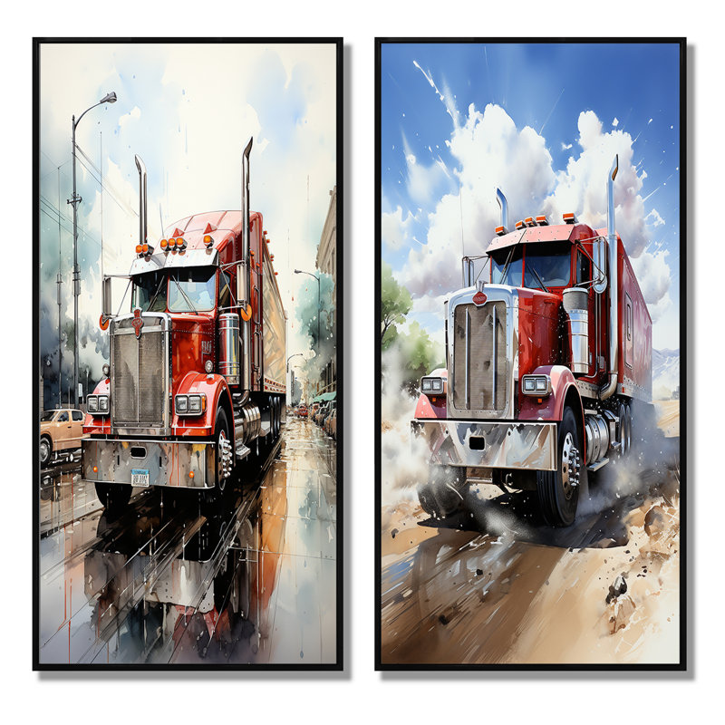 «Red Semi Truck Pride», 2 pièces, Cadre noir, H 40 po x l 40 po