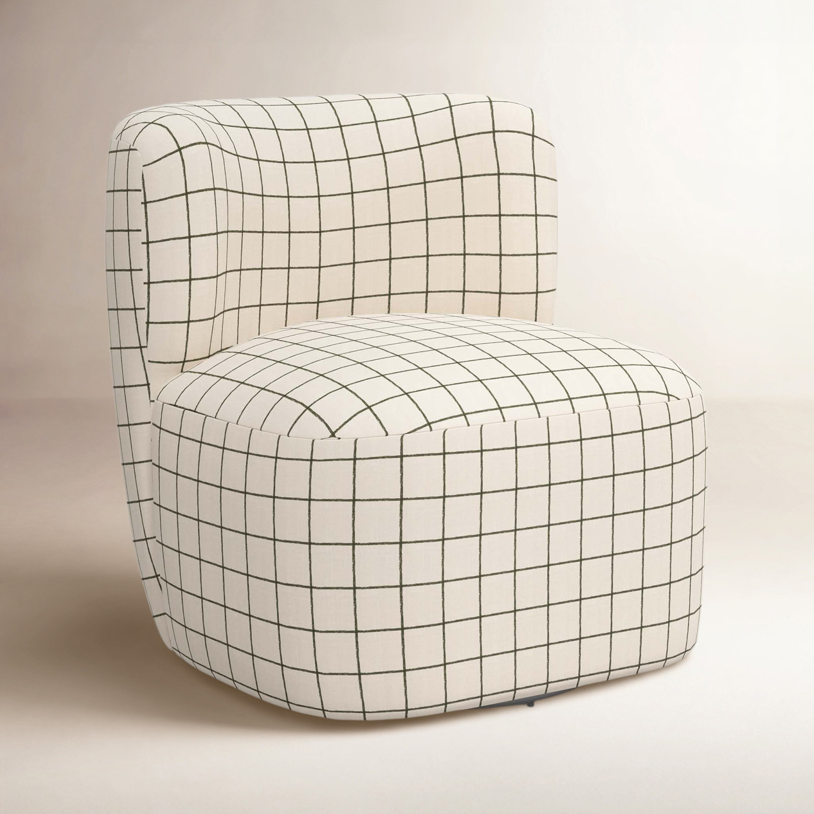 Mariza Upholstered Swivel Slipper Chair, Line Tattersall Green