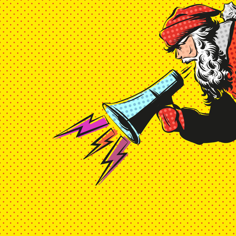 Santa Claus Hand Drawn With Loudspeaker, Vector Illustration - Wrapped Canvas Print, 30cm H x 30cm W x 3.8cm D
