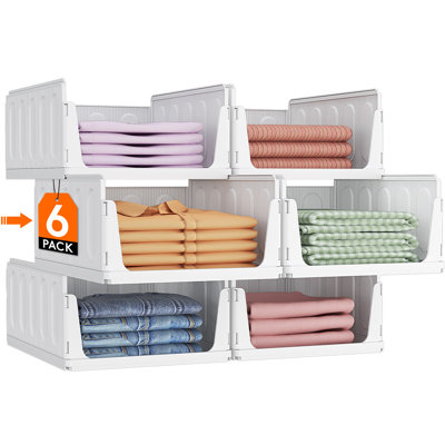 Ensemble de 4 organisateurs de garde-robe empilables et panier de rangement pour vêtements, bacs de rangement en plastique pour garde-robe, organisateur de pantalons multifonctionnel pour véhicule récréatif, garde-manger, cuisine, dortoir, 32 cm (12,6