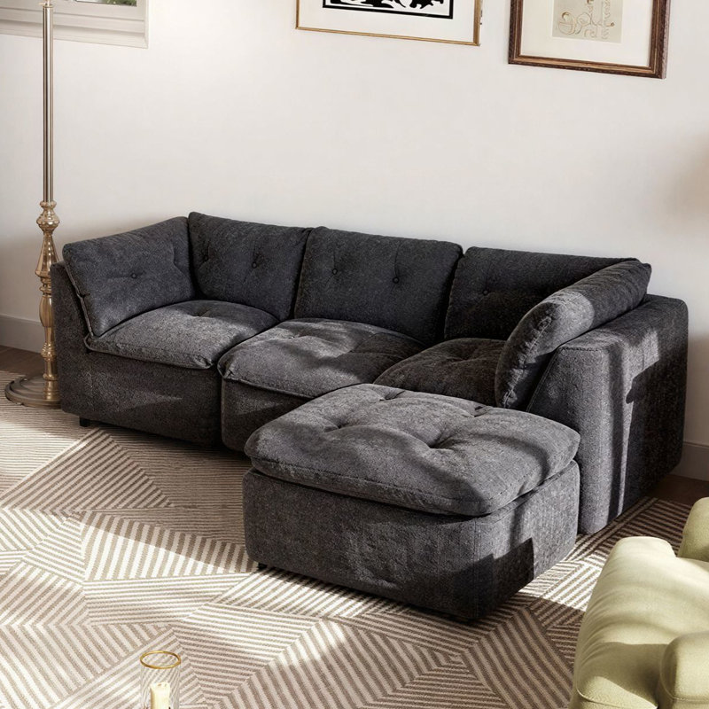 Canapé modulaire en L 112 po avec méridienne en L 112 po, Dark Grey