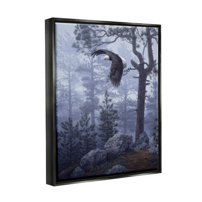 Au-761-Framed " Eagle Flying Woodland Scene "