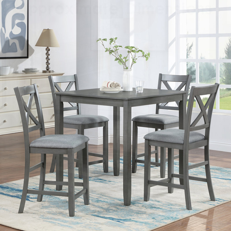 Ensemble de salle à manger 5 pièces à hauteur de comptoir avec table carrée et 4 chaises rembourrées, parfait pour les petits espaces et les cuisines modernes, gris