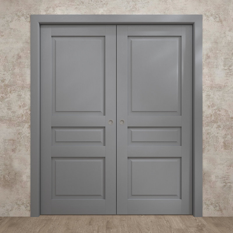 Portes coulissantes françaises à double poche | Ego 5012 | Ensemble de quincaillerie de rail | Portes intérieures modernes en bois massif pour chambre à coucher