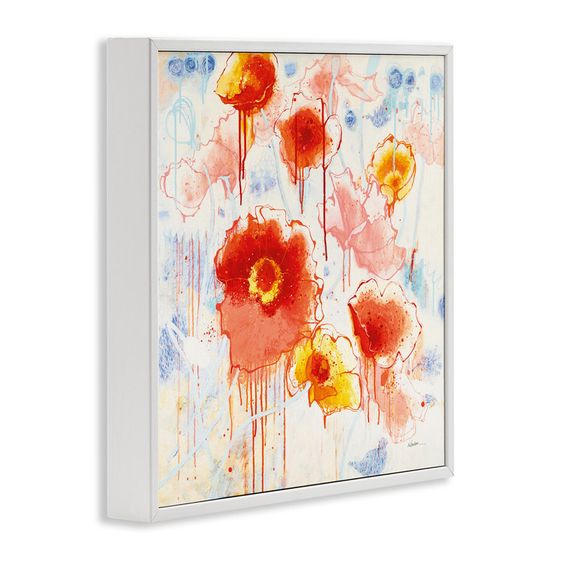 «Dripping Abstract Poppies» par Shirley Novak bg-024, Estampe numérique encadrée blanc bord de mer, H 12 po x l 12 po