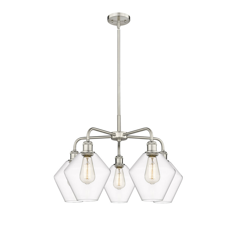 Lustre à 5 lumières, Transparent, Nickel satiné