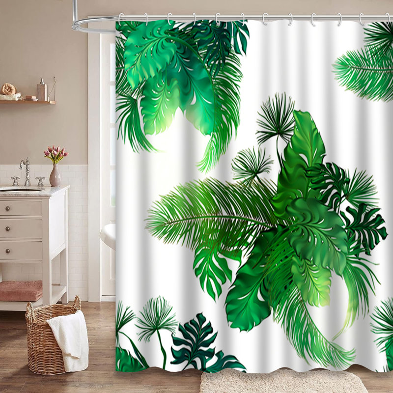 Rideau de douche à motif de feuilles de palmier tropical avec 12 crochets, L 72 po x l 84 po