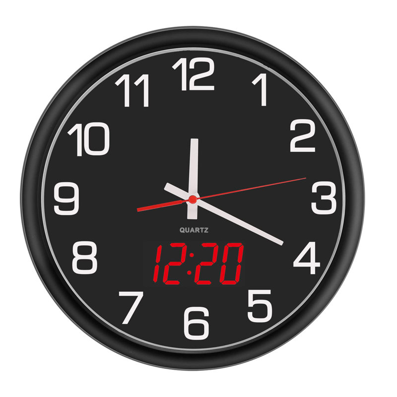 Horloge murale veilleuse à pile avec affichage à DEL, horloge murale silencieuse à quartz de 12 pouces pour chambres à coucher, salle de classe, cuisine et salon