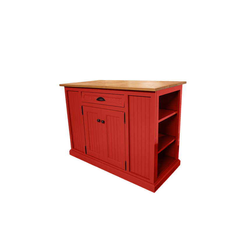Assil Solid Wood Kitchen Island, Persimmon Red