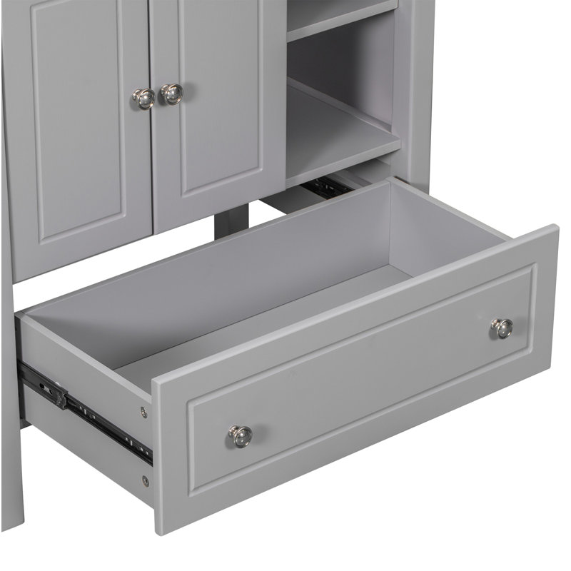 30" Gray Solid Pine Wood Bathroom Vanity Base with Storage