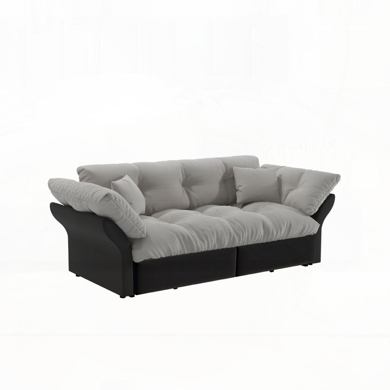 Canapé-lit convertible capitonné avec 2 coussins moelleux, Gris