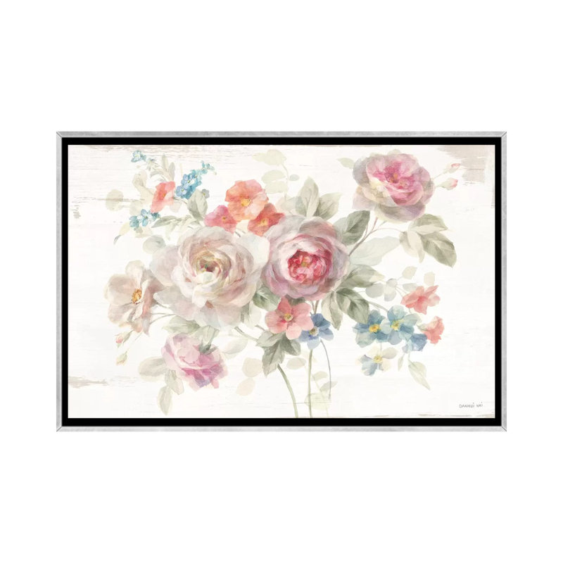 "Cottage Garden I" par Danhui nai, reproduction d’art, H 18 po x l 26 po x P 1,5 po, Toile avec cadre argenté, Pas de tapis