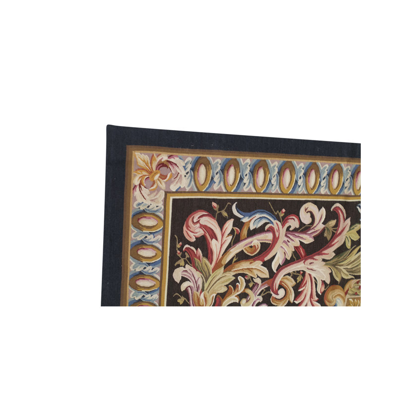 Wool Oriental Area Rug in Black/Camel
